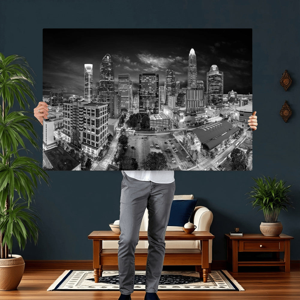 Charlotte Skyline Canvas Wall Art Print – North Carolina Cityscape Photography Print