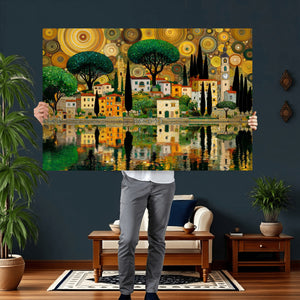 Gustav Klimt Golden Cityscape Wall Art Canvas Print,
