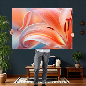 Peach Lily Canvas Wall Art, Coral Pink Flower Macro Photo Print, Botanical Bedroom Decor, Soft Floral Photography, Living Room Wall Art