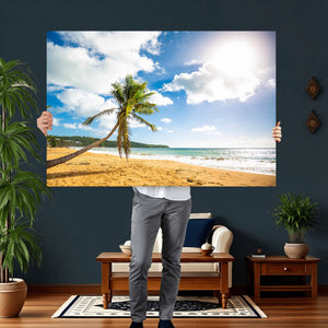 Tropical Beach Canvas Wall Art, Palm Tree Ocean Photo Print, Coastal Living Room Decor, Turquoise Sea Beach House Art, Summer Wall Art