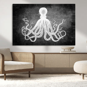 Black White Octopus Wall Art Canvas Print