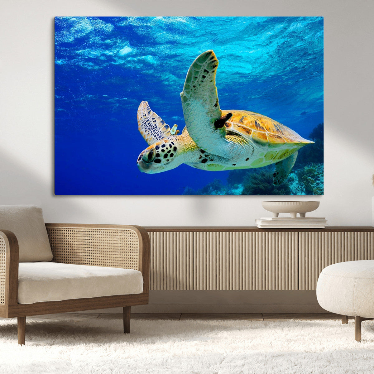 Sea Turtle Wall Art Canvas Print, Sea life in the Ocean Wall