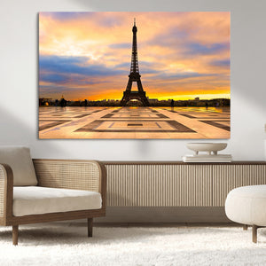 Paris Eiffel Tower Sunset Canvas Wall Art Print - Iconic