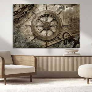 Wooden Ship Wheel Canvas Print, Multi Panel Canvas Wall Art