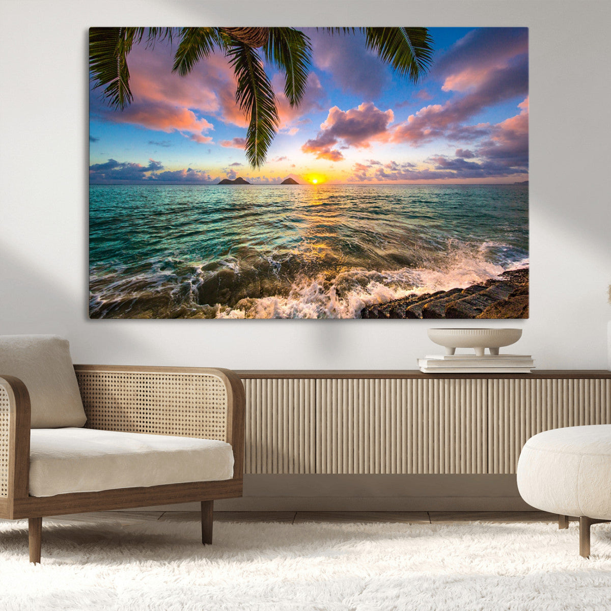 Framed Tropical Sunset Art Canvas Print