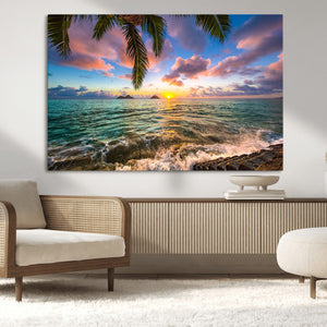 Framed Tropical Sunset Art Canvas Print