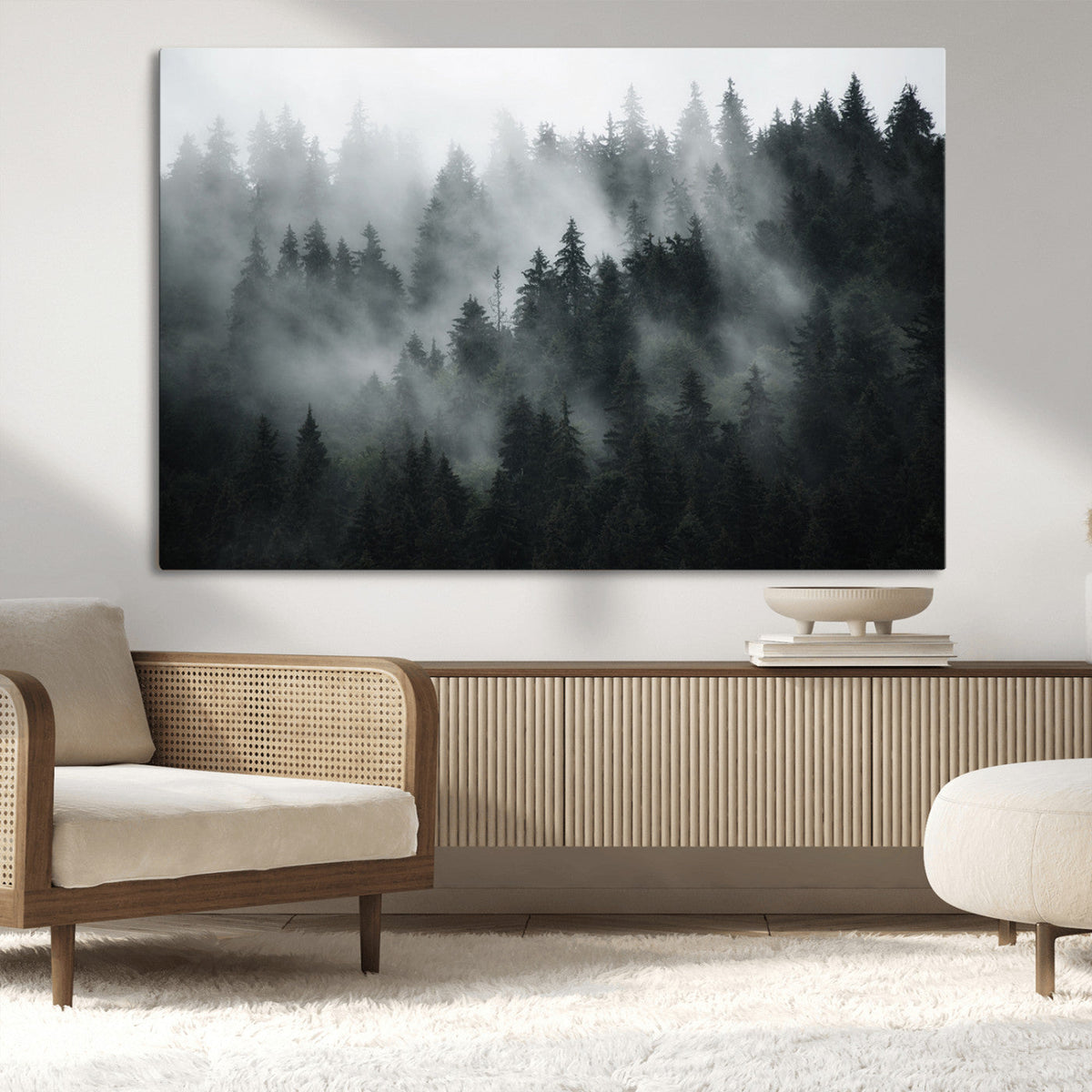 Foggy Forest Wall Art Canvas Print | 3 Panel Large Misty