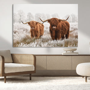 Longhorn Cattle Wall Art Canvas Print, Framed Farmhouse