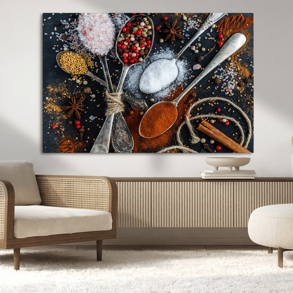 Spices and Seasonings Canvas Wall Art – Colorful Triptych