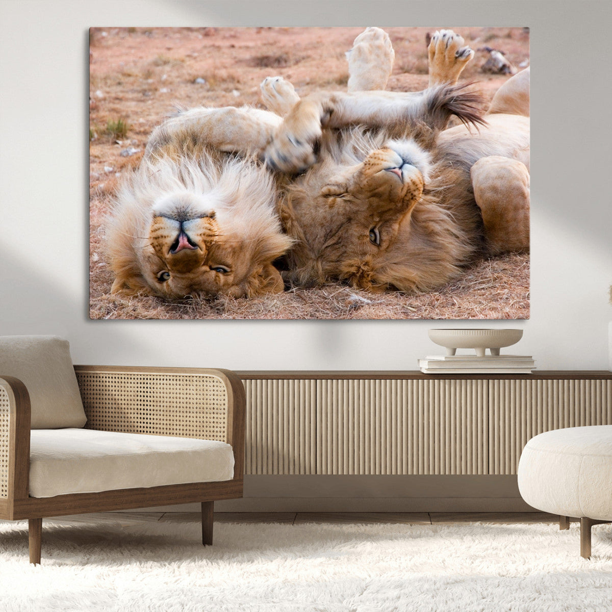 Lion Pair Wall Art Canvas Print – Framed Wildlife Scene with