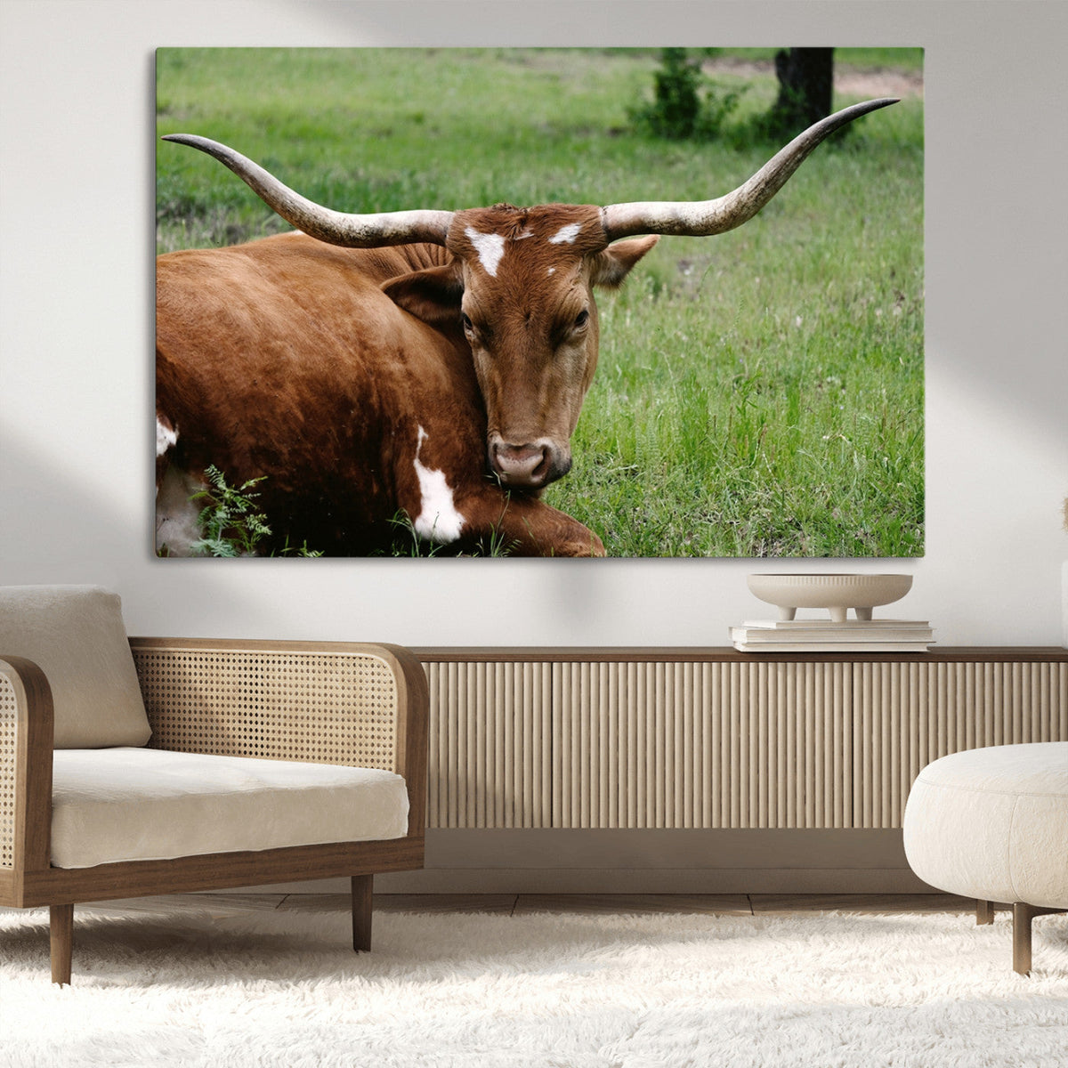 Longhorn Cow Animal Wall Art Canvas Print