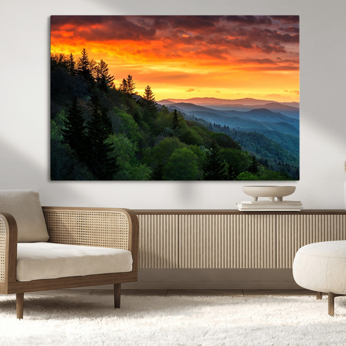 Forest Landscape Wall Art Sunset Canvas, Forest Sunset
