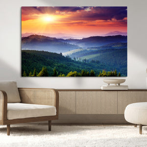 Mountain and Sunset Wall Art Canvas Print