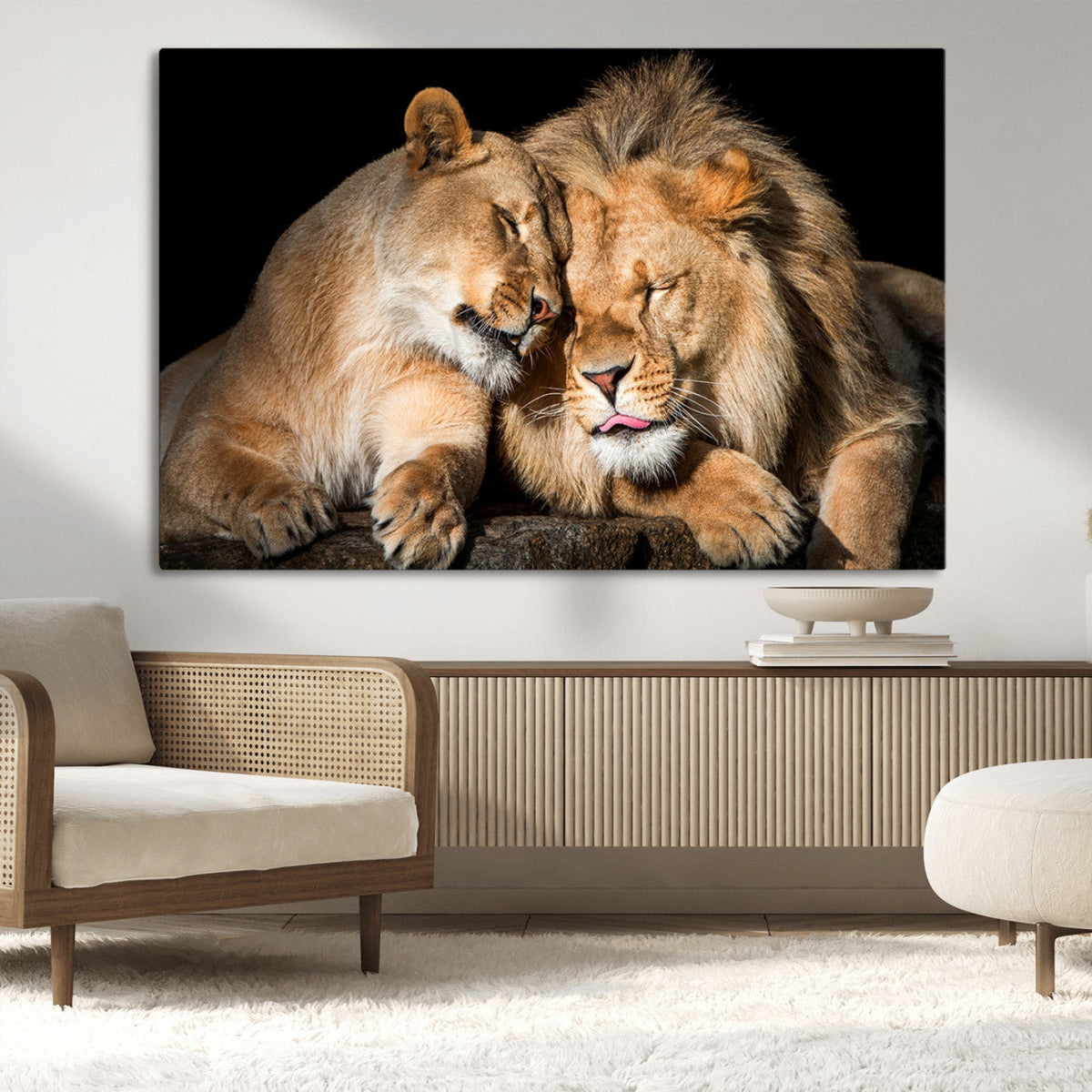 Lion and Lioness Wall Art Canvas Print – Framed African