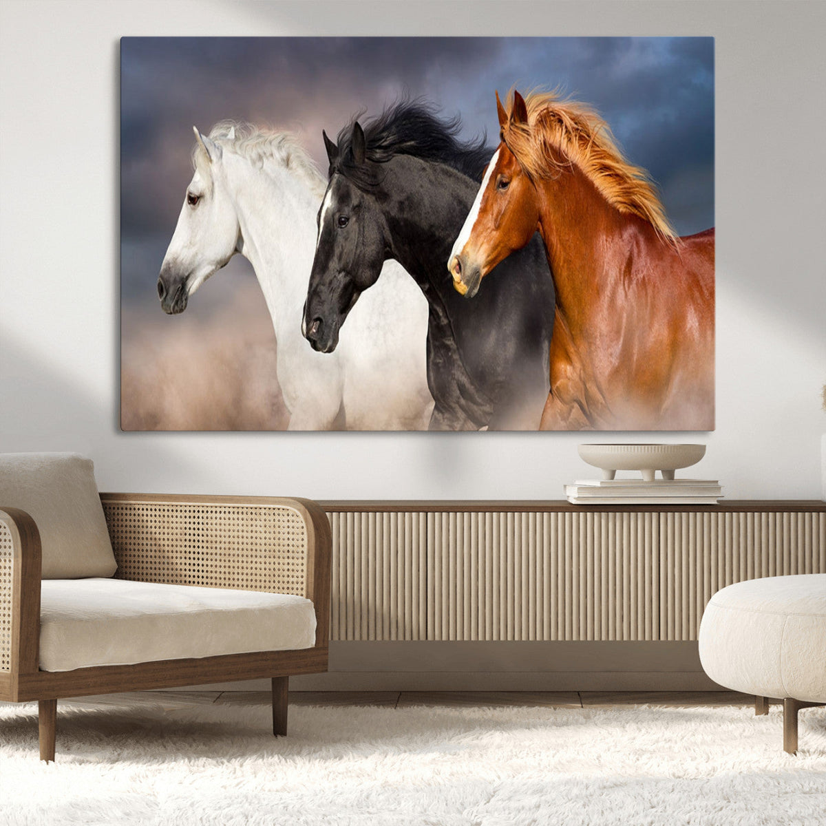 Animal Wall Art Three Horses Farmhouse Art Canvas, Framed