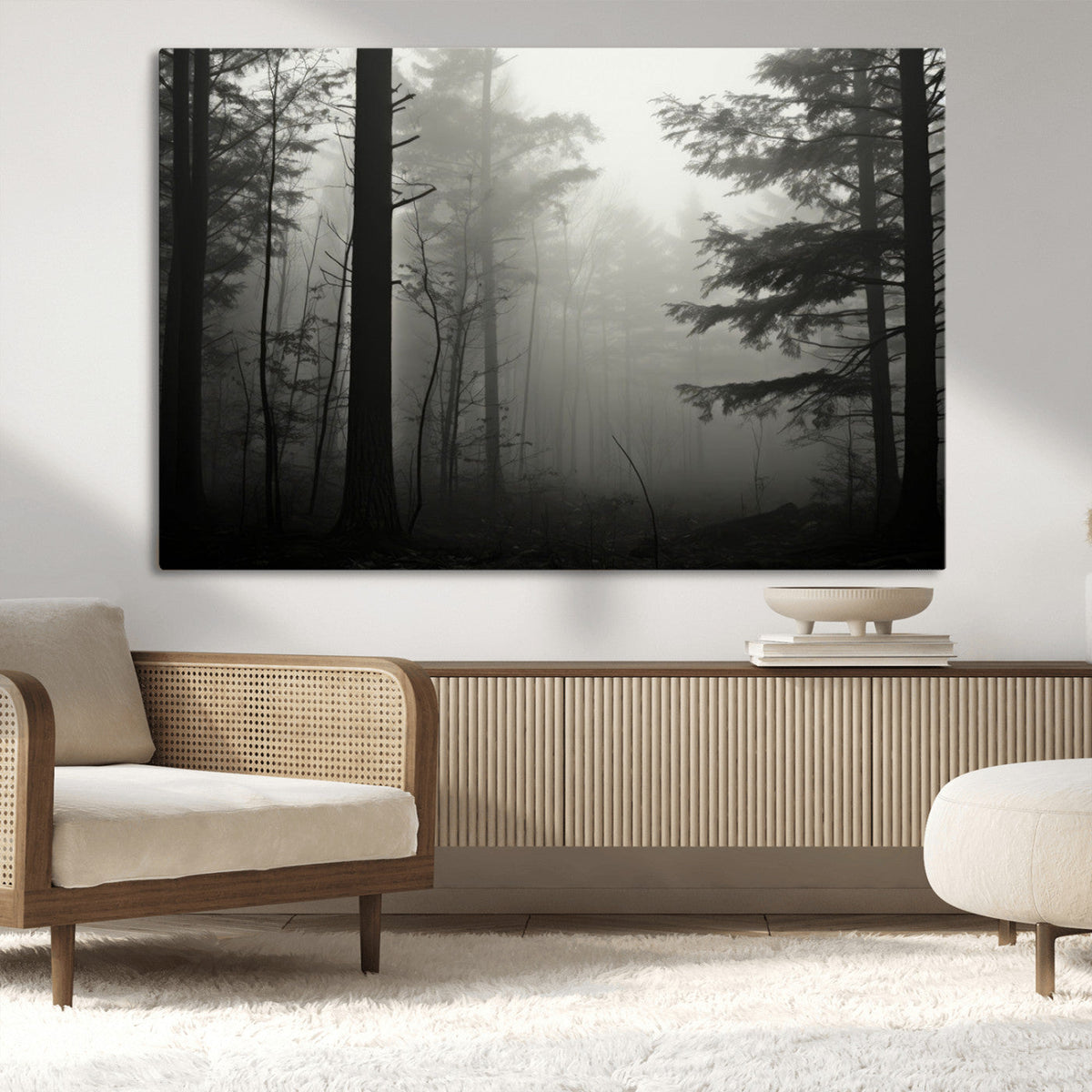 Misty Forest Wall Art Premium Canvas Print a Foggy and