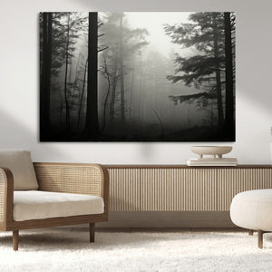 Misty Forest Wall Art Premium Canvas Print a Foggy and