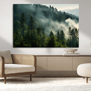 Misty Forest Wall Art Premium Canvas Print a Foggy and