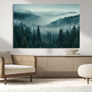 Captivating Misty Foggy Forest Wall Art Premium Canvas Print