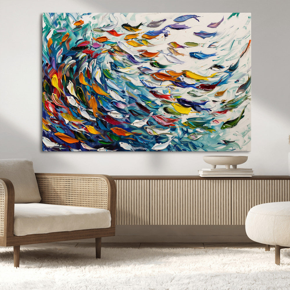 Modern Abstract Fish Shoal Wall Art Canvas Print, Colorful