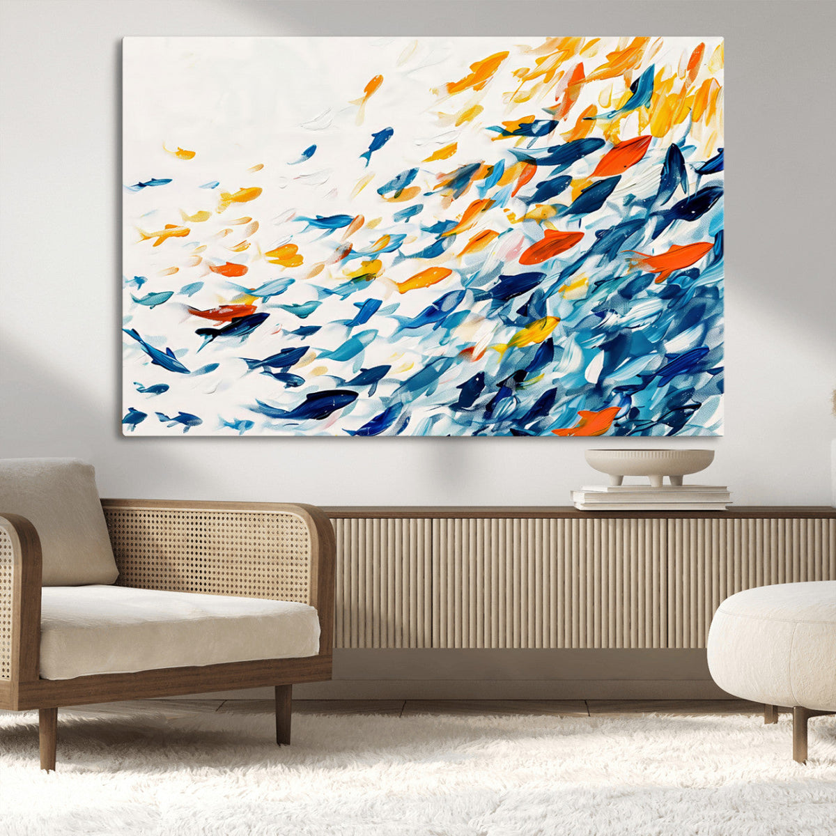 Abstract Fish Shoal Wall Art Canvas Print, Colorful Fish