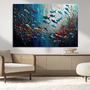 Modern Abstract Fish Shoal Wall Art Canvas Print, Colorful