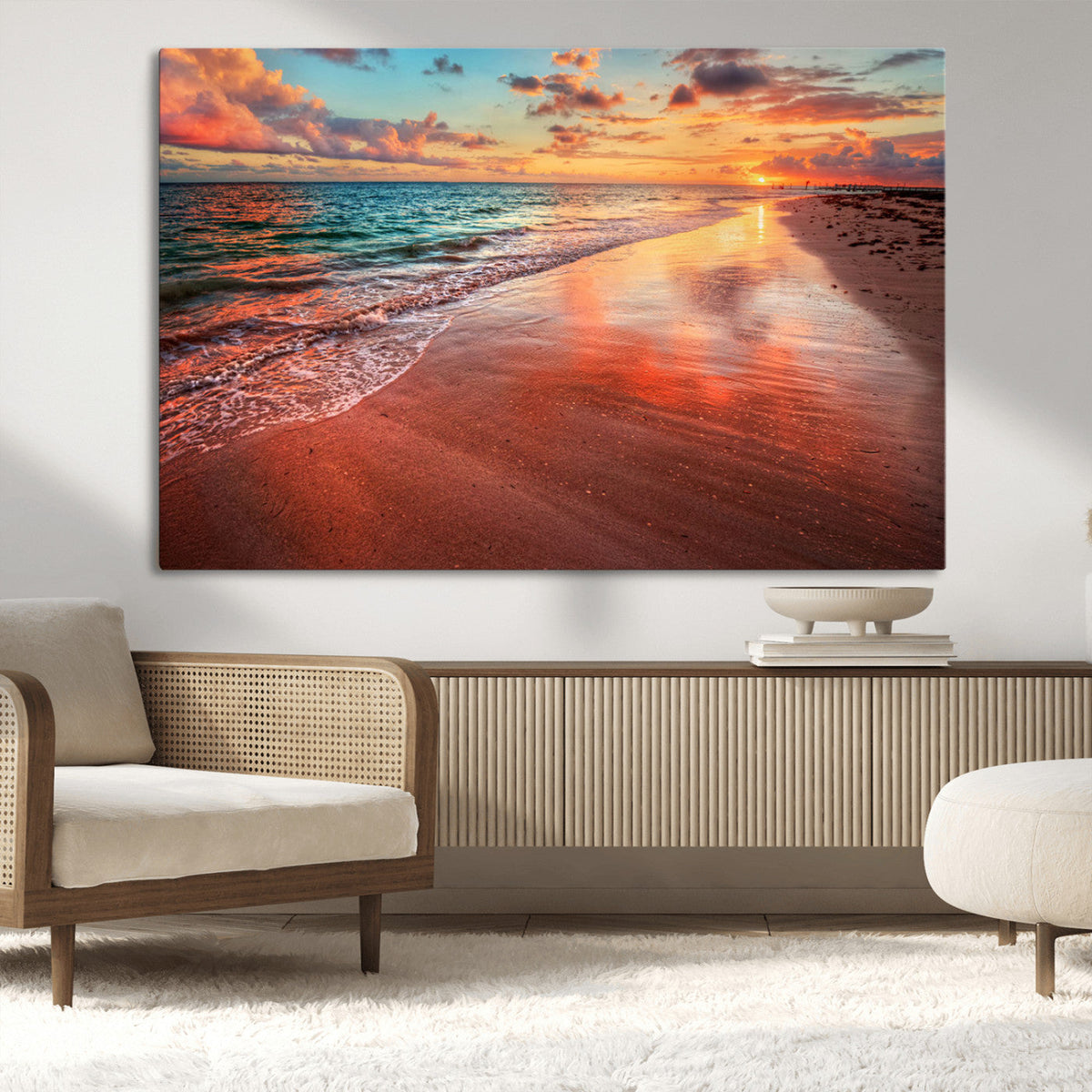 Sunset Beach Wall Art | Ocean Canvas Print | Coastal Wall