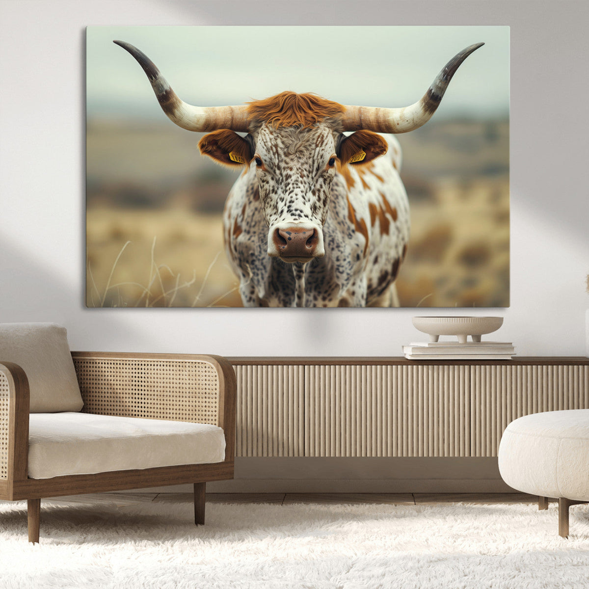 Texas Cow Longhorn Wall Art Canvas Print for Farm House Wall