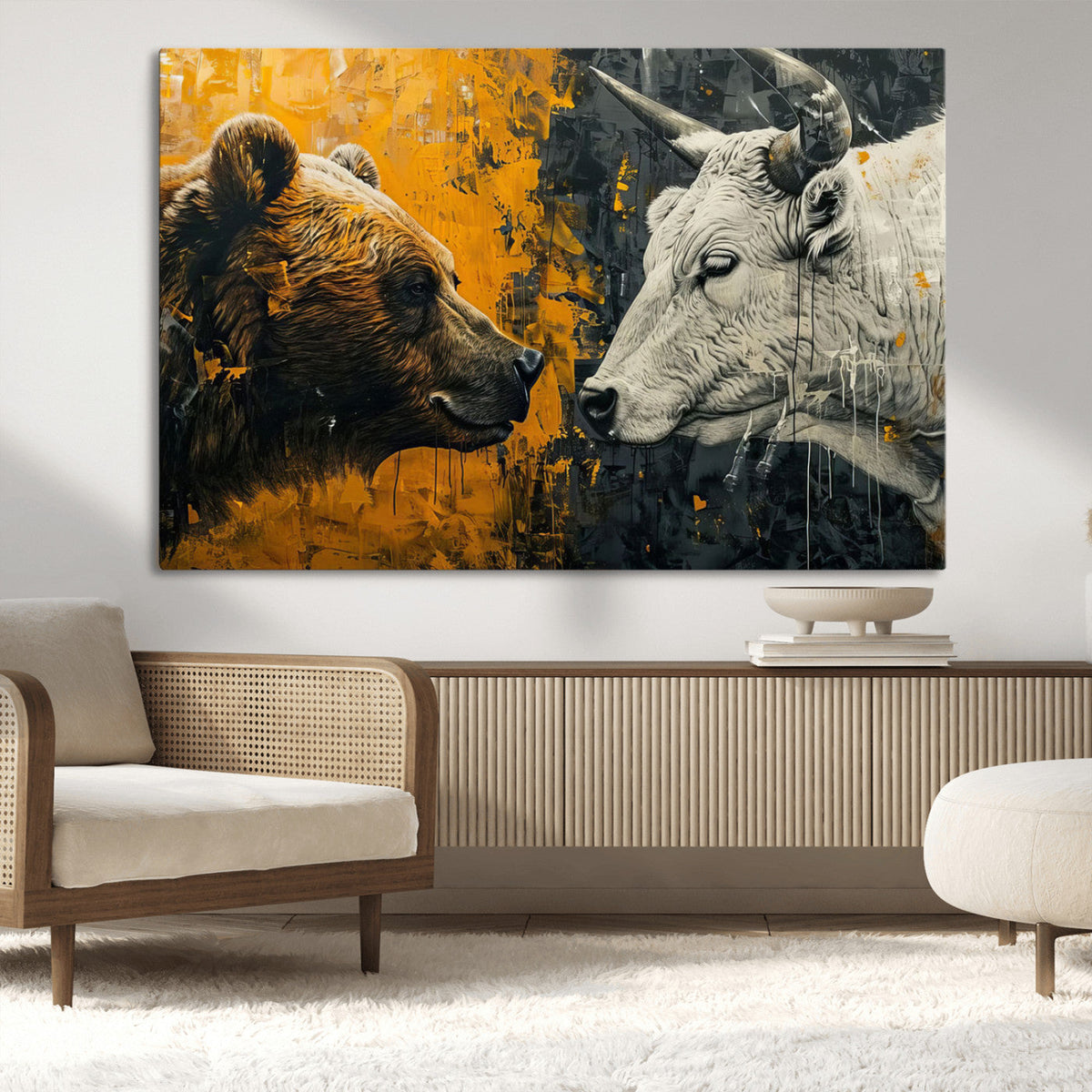 Bear and Bull Wall Art Canvas Print – Abstract Animal