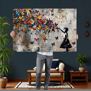 Banksy Wall Art - Banksy Girl and Butterfly Explosion Wall