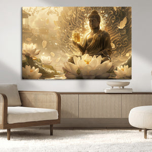 Golden Buddha Wall Art | Yoga Room Decor and Meditation Room