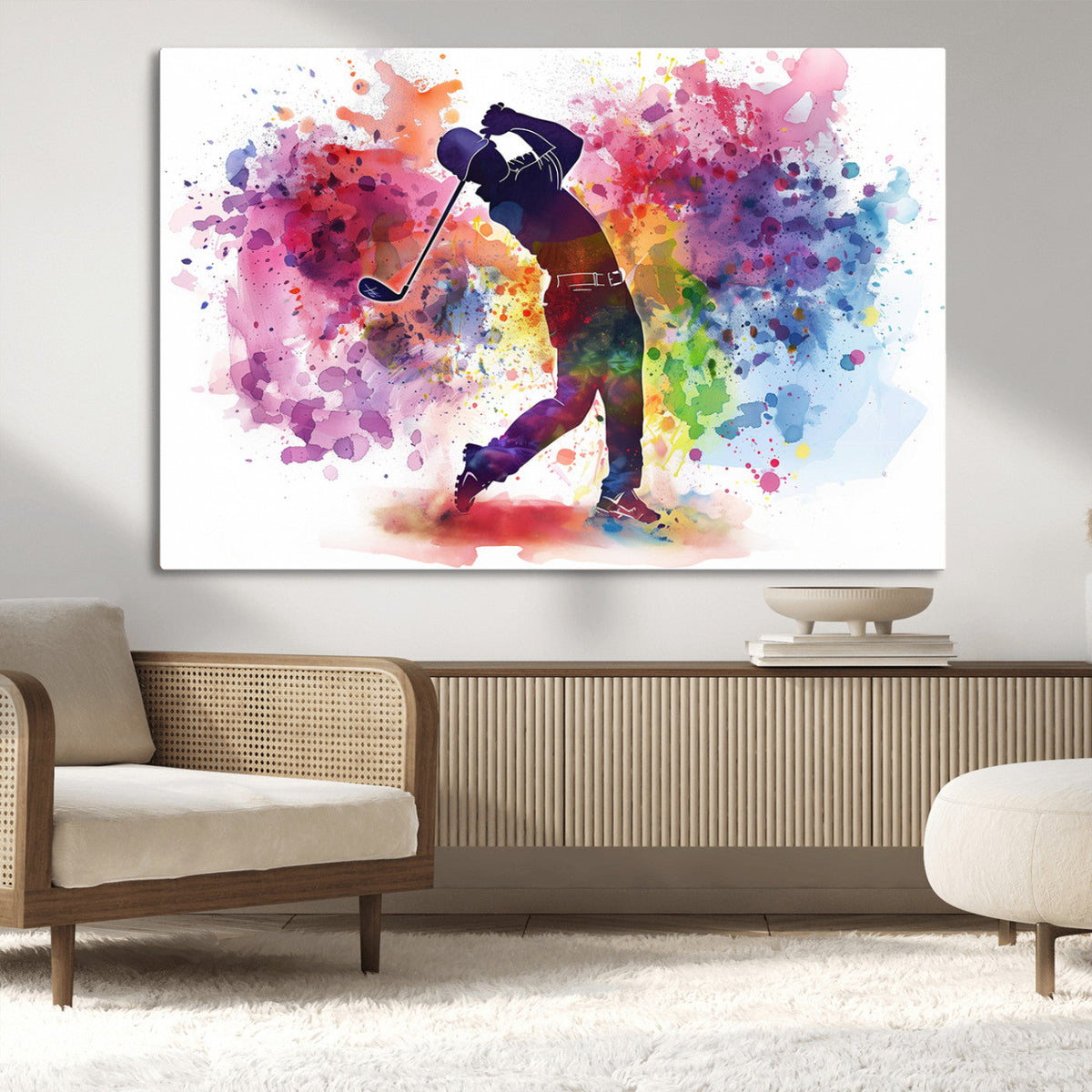 Colorful Golfer Swing Wall Art Canvas Print - Ready to Hang,