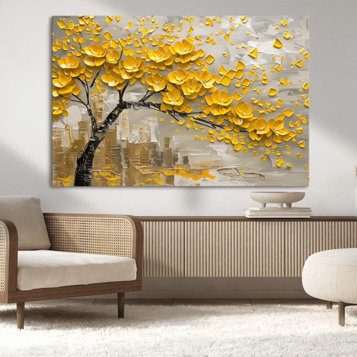 Yellow Blossom Tree Canvas Wall Art - Floral Abstract Modern