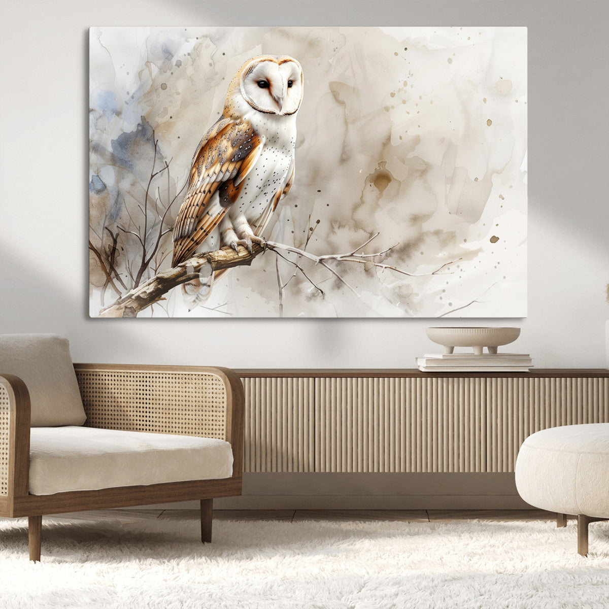 Barn Owl Wall Art | Watercolor Canvas Print | Perfect for