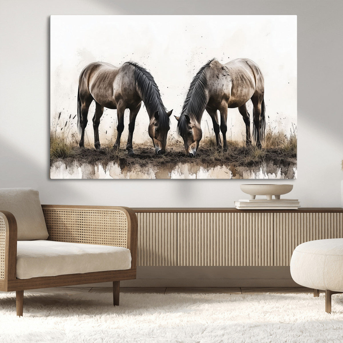 Chines Ink Style Horses Wall Art Canvas Print