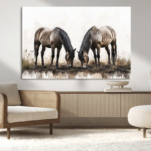 Chines Ink Style Horses Wall Art Canvas Print