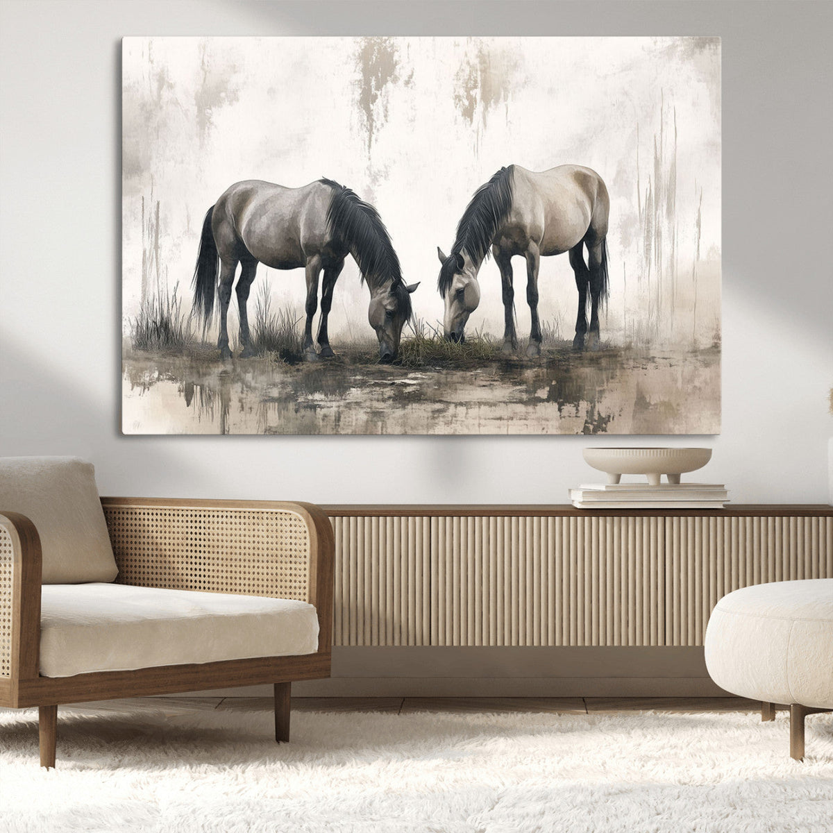 Chines Ink Style Vintage Horses Wall Art Canvas Print for