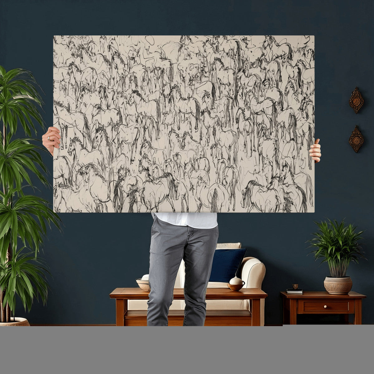 Abstract Horse Sketch Wall Art | Ready to Hang and Framed |