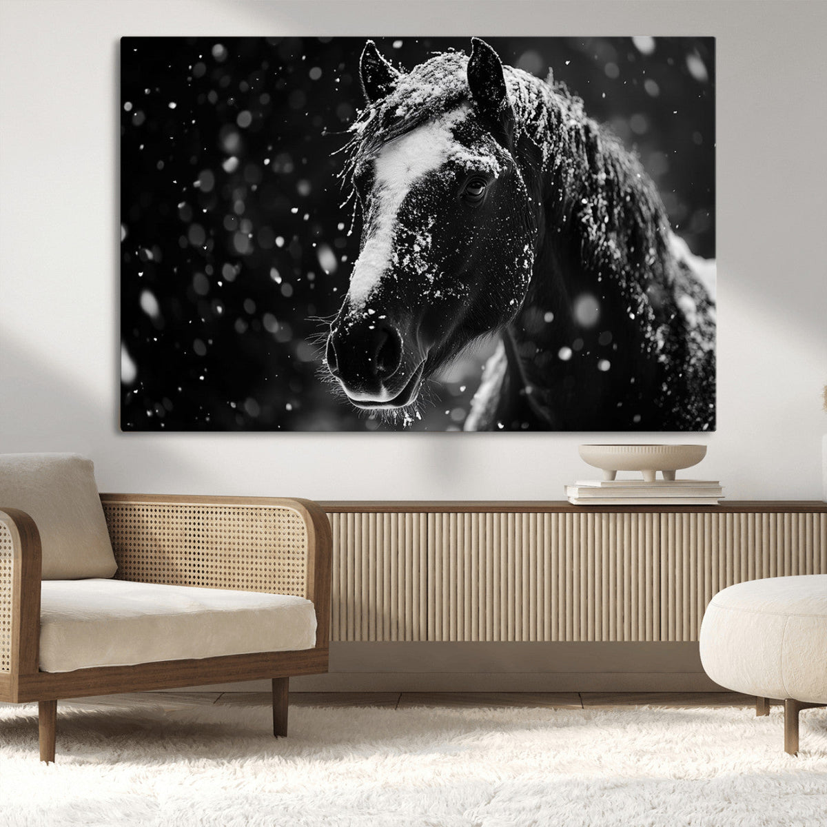 Winter Horse Wall Art | Black and White Horse Print | Ready