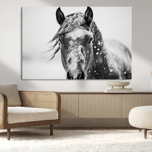 Western Wall Art | Black and White Winter Horse Wall Art |