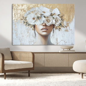 Golden Petal Wall Art - Canvas Print Flower Head Woman