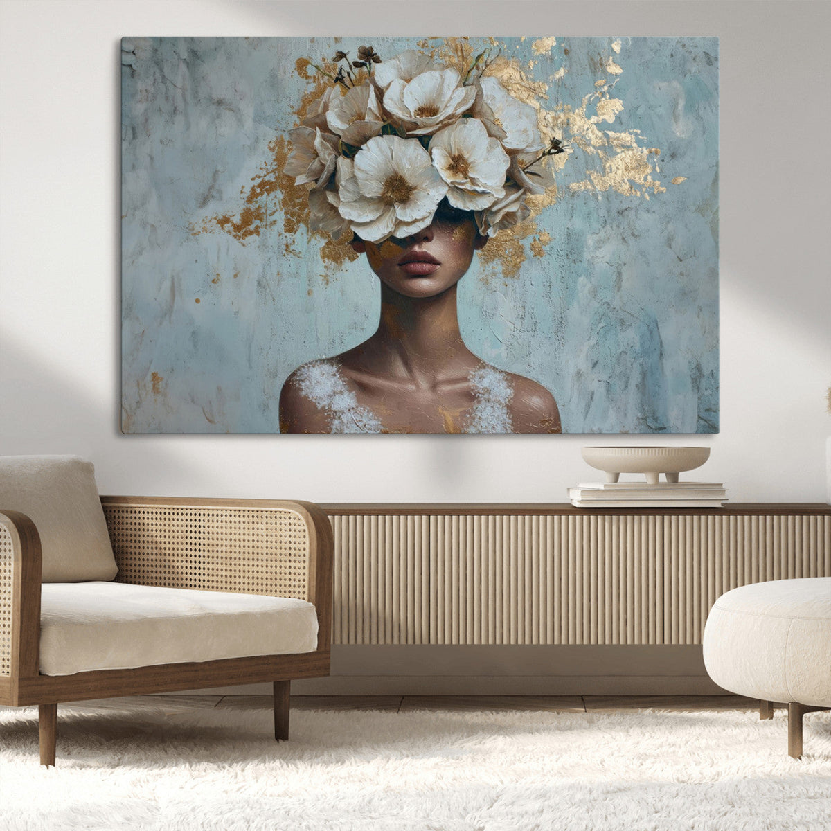 Golden Petal Wall Art - Petal Silhouette Woman Wall Art