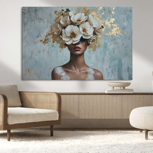 Golden Petal Wall Art - Petal Silhouette Woman Wall Art