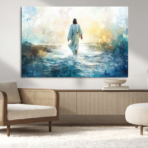 Watercolor Jesus Walking on Water Canvas Print, Christian