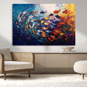 Vibrant Abstract Fish Swarm Art – Colorful Fish Inspired