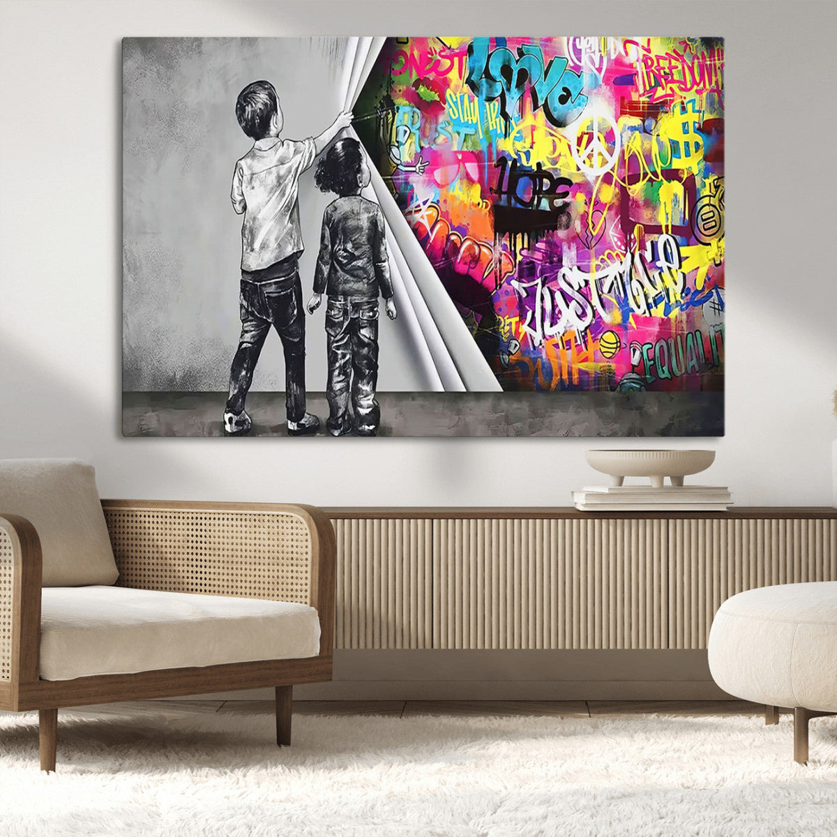 Banksy Print - Street Art Canvas Wall Art - Kids Revealing