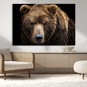Grizzly Brown Bear Canvas Wall Art, Wildlife Animal Canvas