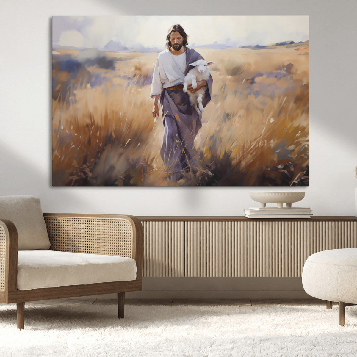 Jesus the Good Shepherd Wall Art Canvas Print - Lost Lamb