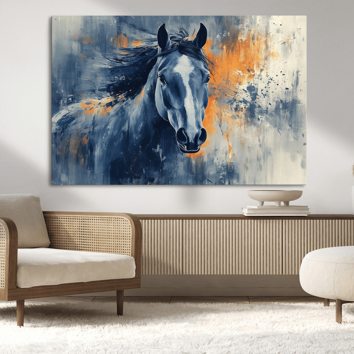 Abstract Blue Horse Wall Art Print Canvas | Horse Wall Art