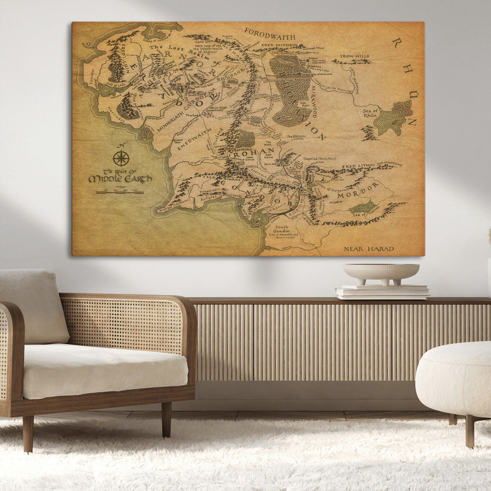 Middle Earth Map Canvas Wall Art – Vintage Fantasy Map